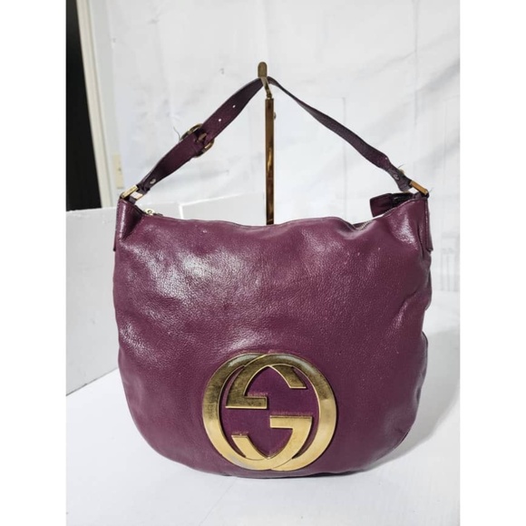 Authentic GUCCI Plum Leather GG Logo Blondie Hobo Bag Burgundy - Picture 1 of 14